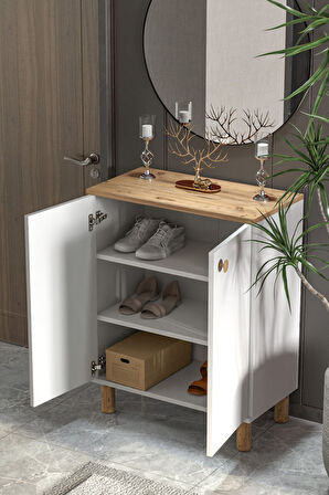 Bohem 2 Kapaklı 3 Raflı Çok Amaçlı Ayakkabılık, Erzak Dolabı - 2 / Kahverengi Kahverengi