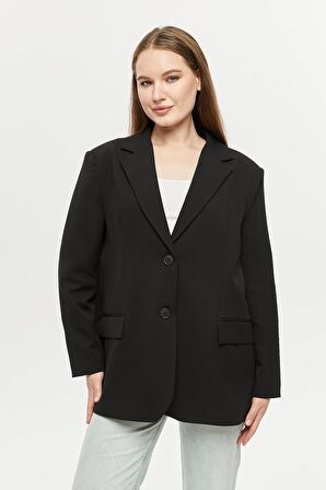 Siyah Oversize Dokuma Blazer Ceket