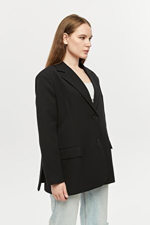 Siyah Oversize Dokuma Blazer Ceket