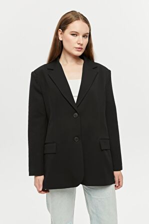 Siyah Oversize Dokuma Blazer Ceket