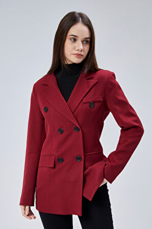Bordo Regular Kruvaze Kapama Oversize Düğmeli Ceket