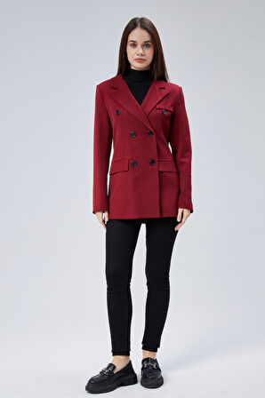Bordo Regular Kruvaze Kapama Oversize Düğmeli Ceket