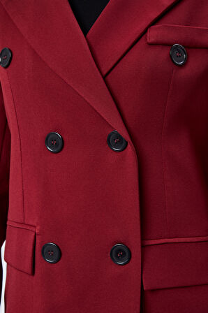 Bordo Regular Kruvaze Kapama Oversize Düğmeli Ceket