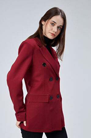 Bordo Regular Kruvaze Kapama Oversize Düğmeli Ceket