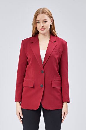 Bordo Kadın Düğmeli Oversize Blazer Ceket