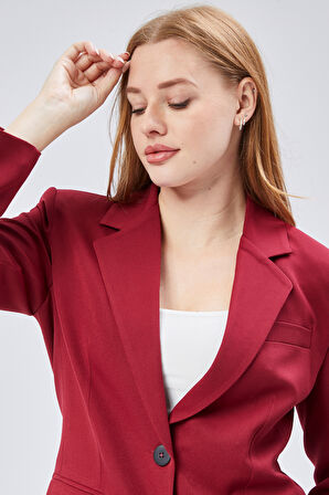 Bordo Kadın Düğmeli Oversize Blazer Ceket