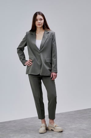 Haki Kruvaze Regular Blazer Takım