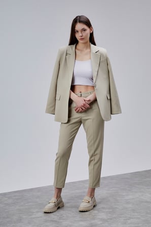 Bej Kruvaze Regular Blazer Takım