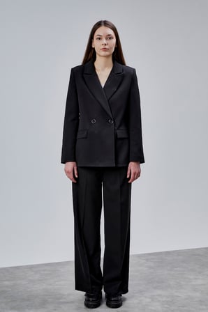 Siyah Palazzo Pantolon Blazer Ceket Takım
