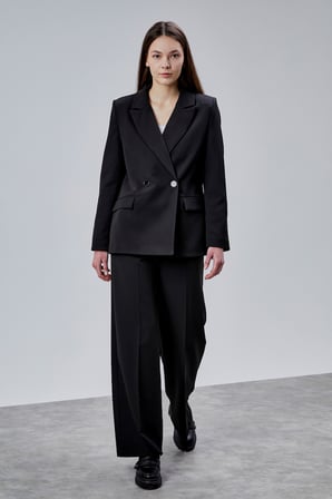 Siyah Palazzo Pantolon Blazer Ceket Takım