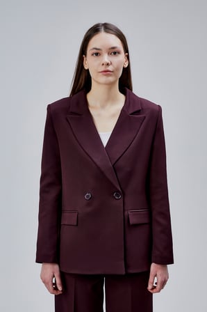 Mürdüm Palazzo Pantolon Blazer Ceket Takım