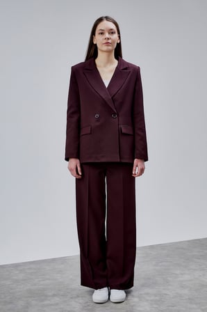 Mürdüm Palazzo Pantolon Blazer Ceket Takım