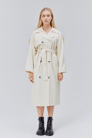 Kadın Oversize Astarlı Uzun Trençkot