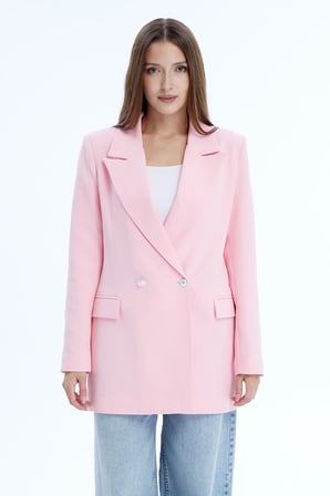 Açık Pembe Oversize Dokuma Blazer Ceket