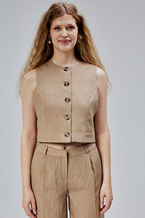 Vizon Çizgili Modal Yelek-Pantolon Takım