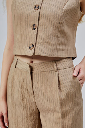 Vizon Çizgili Modal Yelek-Pantolon Takım