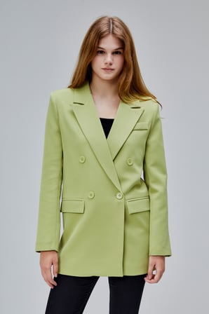Açık Haki Regular Astarlı Kruvaze Kapama Dokuma Oversize Blazer Ceket