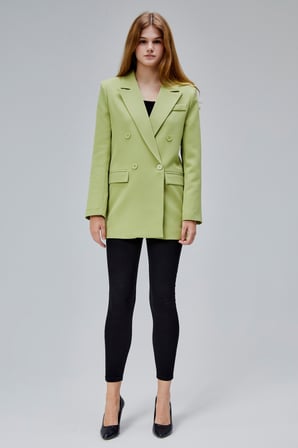 Açık Haki Regular Astarlı Kruvaze Kapama Dokuma Oversize Blazer Ceket