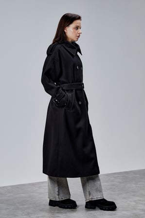 Kuşaklı Oversize Kaşe Kaban