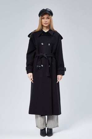 Kuşaklı Oversize Kaşe Kaban