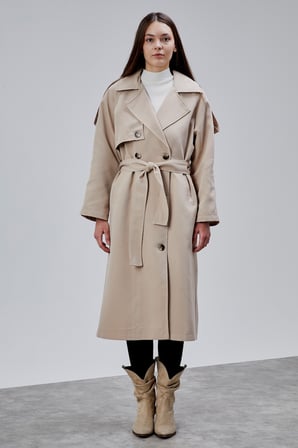 Kadın Oversize Astarlı Uzun Trençkot