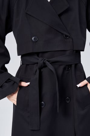 Oversize Kruvaze Kapama Rüzgarlık Detaylı Trençkot 44956