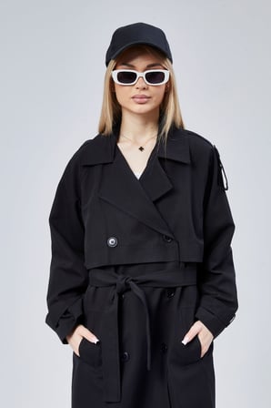 Oversize Kruvaze Kapama Rüzgarlık Detaylı Trençkot 44956