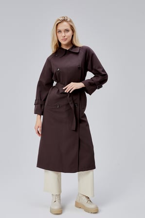 Acı Kahve Oversize Kuşaklı Trençkot