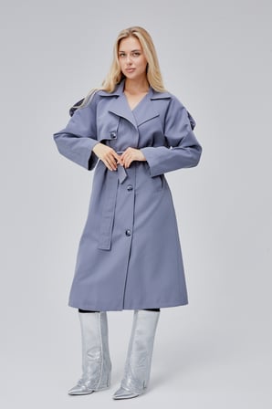 Gri Oversize Astarlı Uzun Trençkot