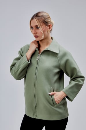 Mint Oversize Fermuarlı Kaşe Ceket