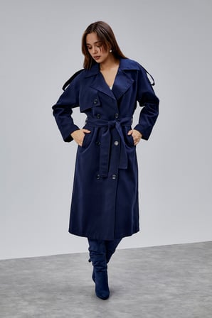 Kadın Oversize Astarlı Uzun Trençkot