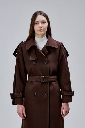 Acı Kahve Kuşaklı Oversize Kaşe Kaban 44577 