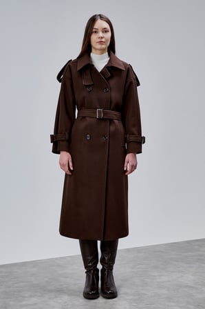 Acı Kahve Kuşaklı Oversize Kaşe Kaban 44577 