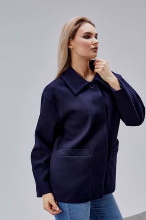 Camille Lacivert Oversize Cep Detaylı Astarlı Kaşe Ceket