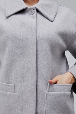 Camille Gri Oversize Cep Detaylı Astarlı Kaşe Ceket