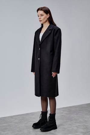 Rosalia Siyah Oversize Kruvaze Kaşe Kaban