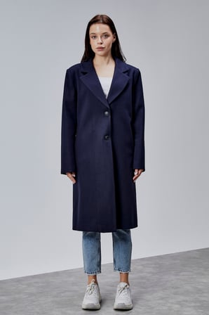 Rosalia Lacivert Oversize Kruvaze Kaşe Kaban