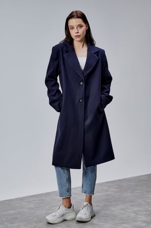 Rosalia Lacivert Oversize Kruvaze Kaşe Kaban