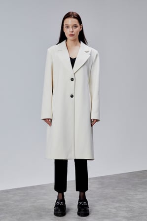Rosalia Ekru Oversize Kruvaze Kaşe Kaban