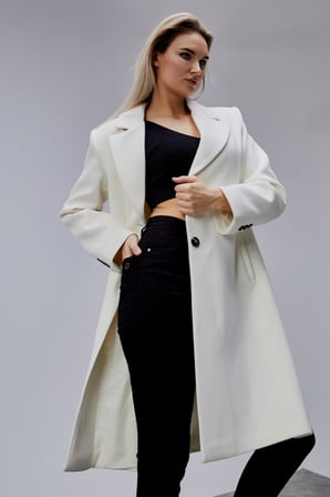 Rosalia Ekru Oversize Kruvaze Kaşe Kaban