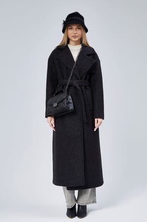Siyah Buklet Kaşe Oversize Kaban