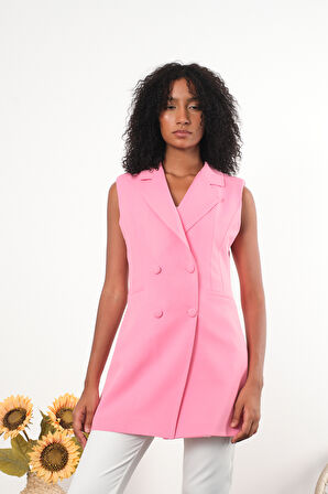 Kadın Uzun Kruvaze Dokuma Yelek