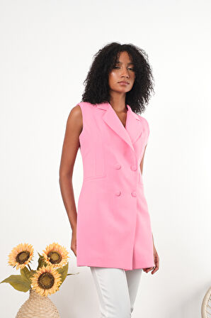 Kadın Uzun Kruvaze Dokuma Yelek