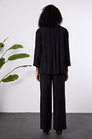 Siyah Regular Beli Lastikli Salaş Pantolon