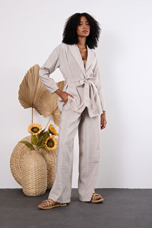 Açık Gri Oversize Kimono Takım