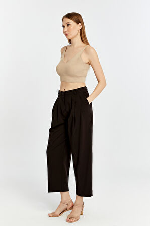 Acı Kahverengi Regular Pileli Kısa Paça Pantolon