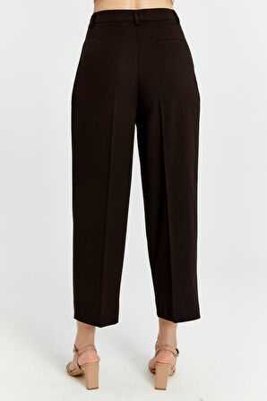 Acı Kahverengi Regular Pileli Kısa Paça Pantolon