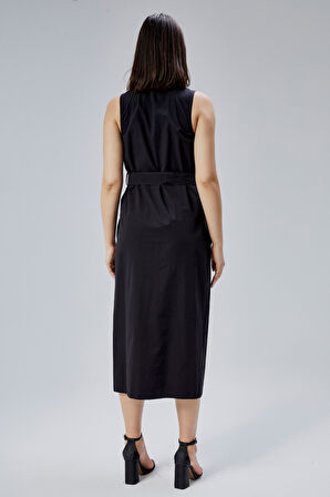 Siyah Regular Fit Kuşak Kemerli Elbise