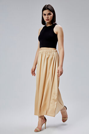Vizon Regular Büzgülü Beli Lastikli Saten Etek