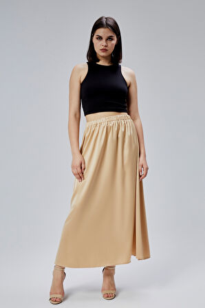 Vizon Regular Büzgülü Beli Lastikli Saten Etek